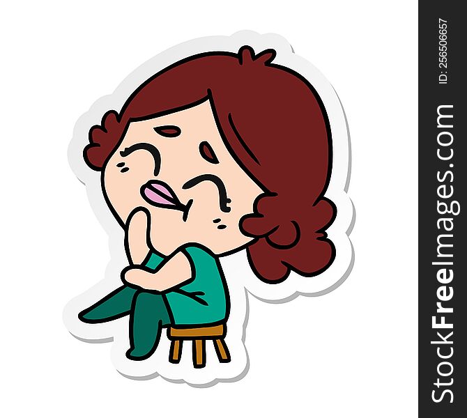 Sticker Cartoon Of A Kawaii Woman