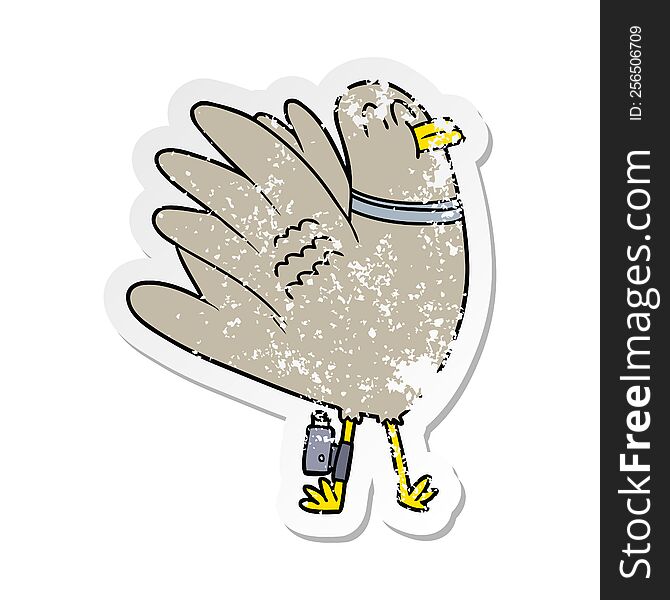 Distressed Sticker Of A Cartoon Pigeon