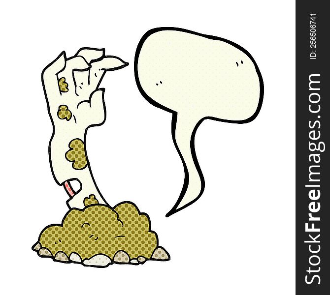 freehand drawn comic book speech bubble cartoon zombie hand rising from ground