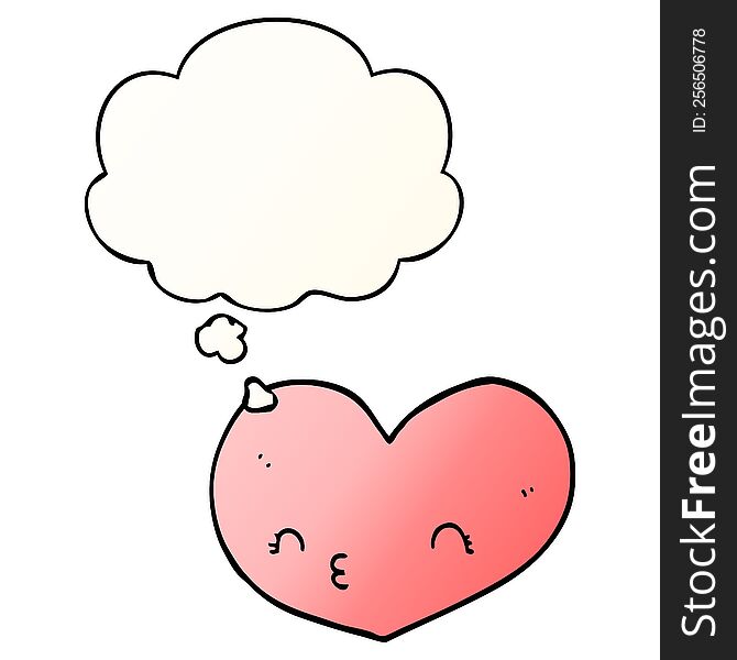 Cartoon Heart With Face And Thought Bubble In Smooth Gradient Style