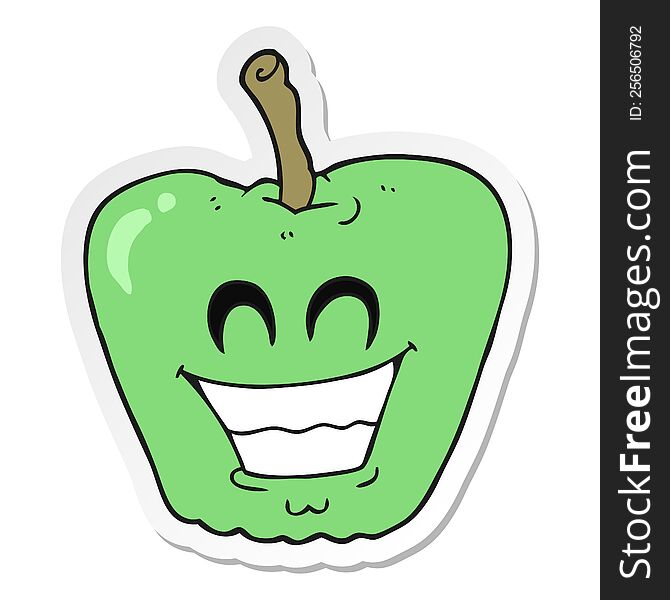 Sticker Of A Cartoon Grinning Apple