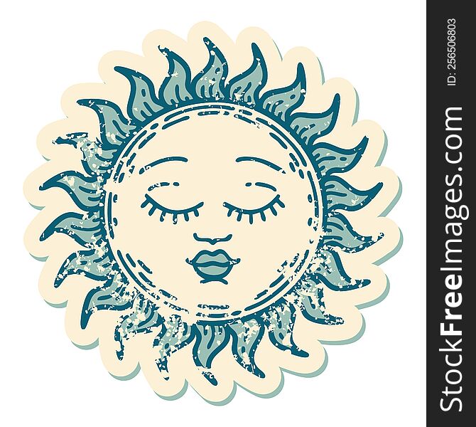 Distressed Sticker Tattoo Style Icon Of A Sun