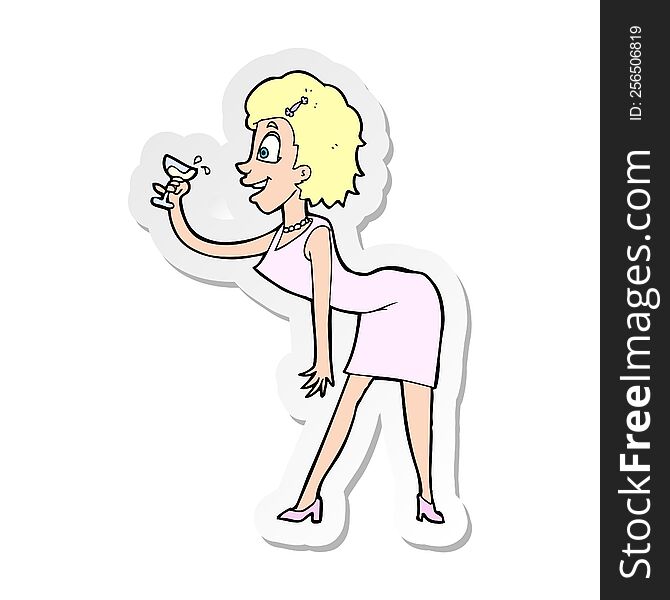 Sticker Of A Cartoon Woman With Drink