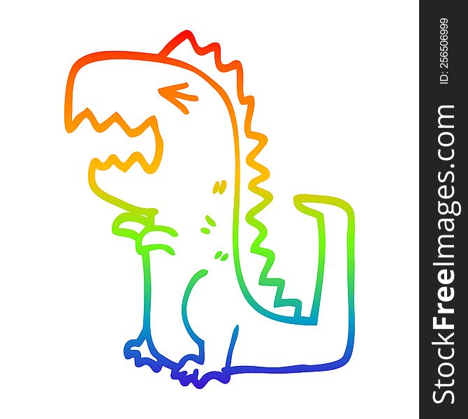 Rainbow Gradient Line Drawing Cartoon Roaring T Rex