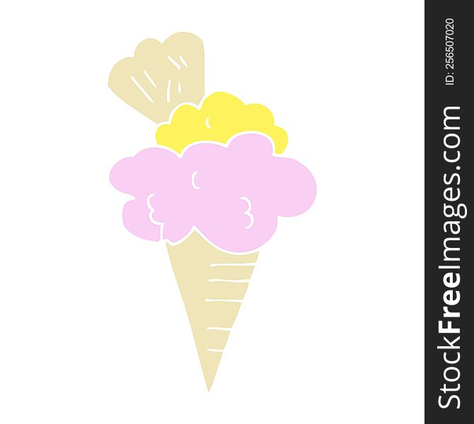 Flat Color Illustration Of A Cartoon Ice Cream