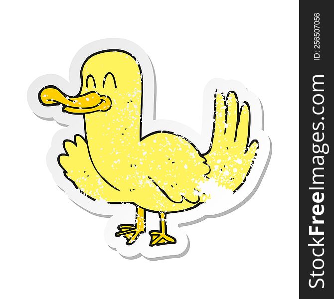 retro distressed sticker of a cartoon duck