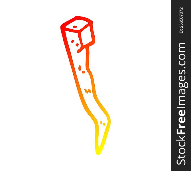 warm gradient line drawing of a cartoon old bent iron nail