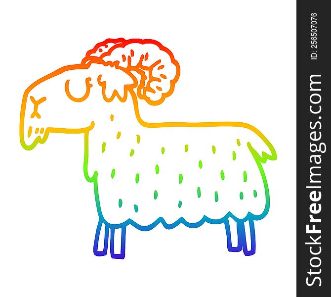 rainbow gradient line drawing of a cartoon black goat