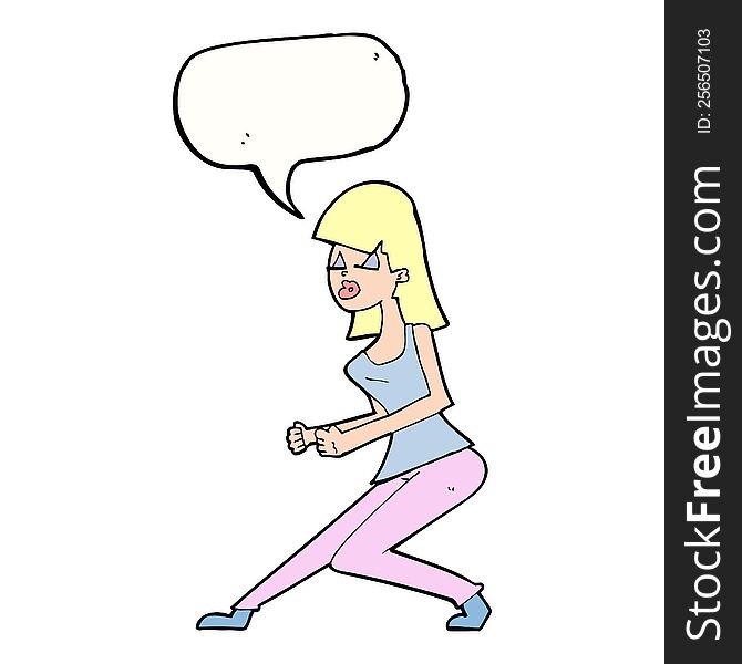 cartoon crazy dancing girl with speech bubble
