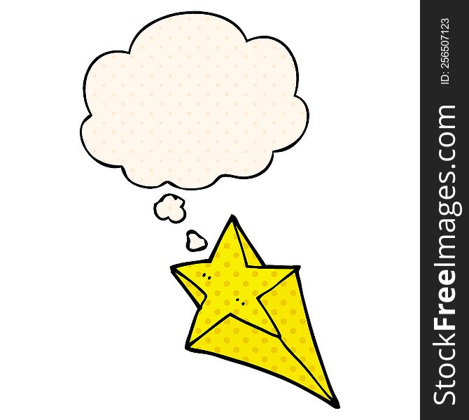 cartoon shooting star with thought bubble in comic book style