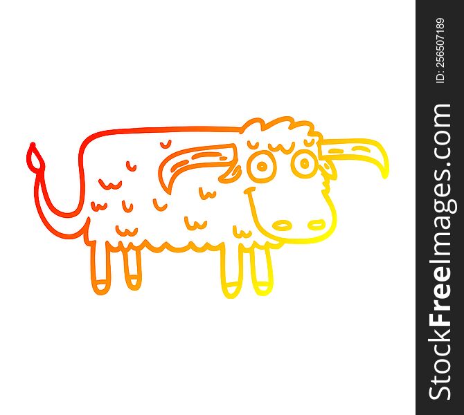 warm gradient line drawing cartoon hairy cow