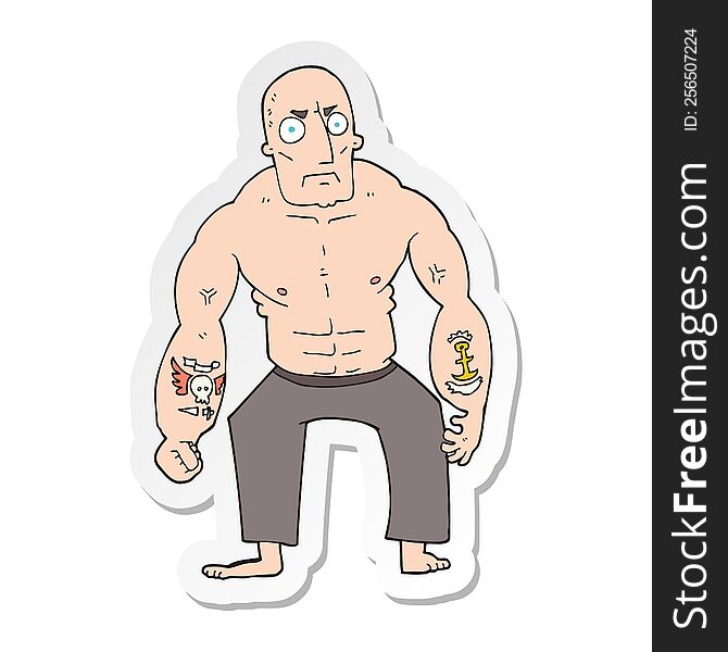 sticker of a cartoon tough man