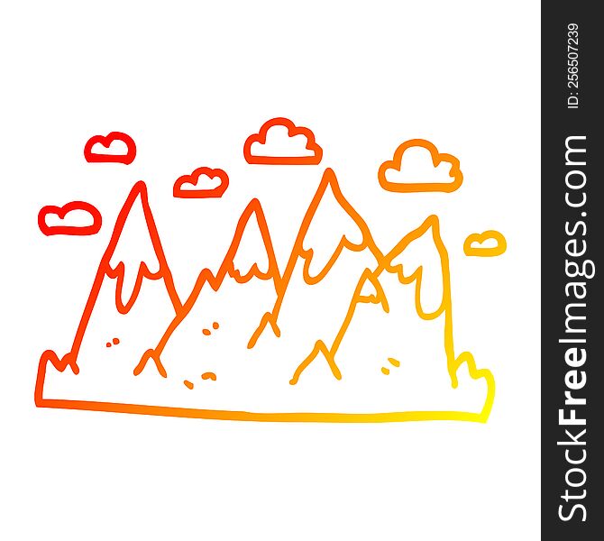 Warm Gradient Line Drawing Cartoon Mountain Range
