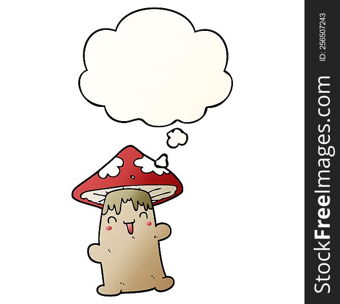 Cartoon Mushroom Character And Thought Bubble In Smooth Gradient Style