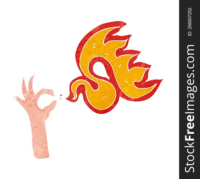 cartoon hand and fire symbol