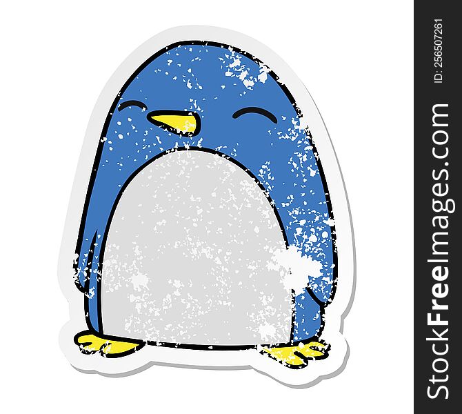 hand drawn distressed sticker cartoon doodle of a cute penguin