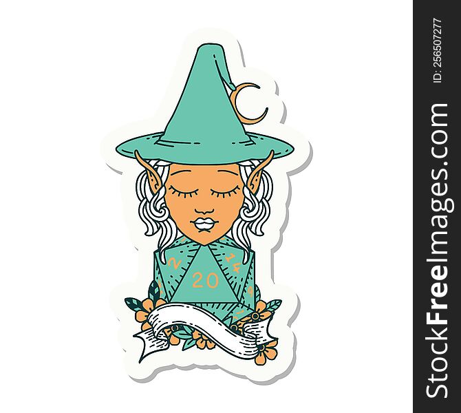 Elf Mage Character With Natural Twenty Dice Roll Sticker