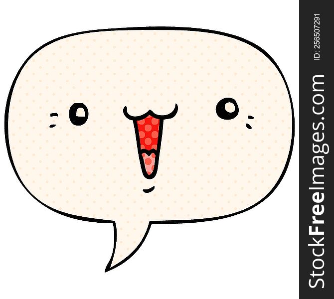 cute cartoon face with speech bubble in comic book style