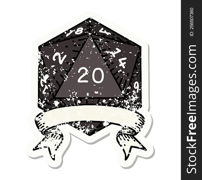 Natural 20 Critical Hit D20 Dice Roll Grunge Sticker