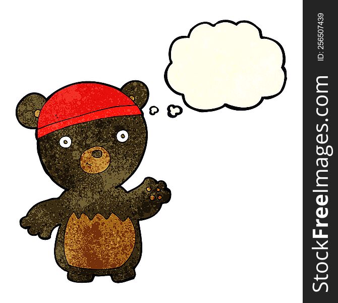 Cartoon Black Bear Wearing Hat With Thought Bubble