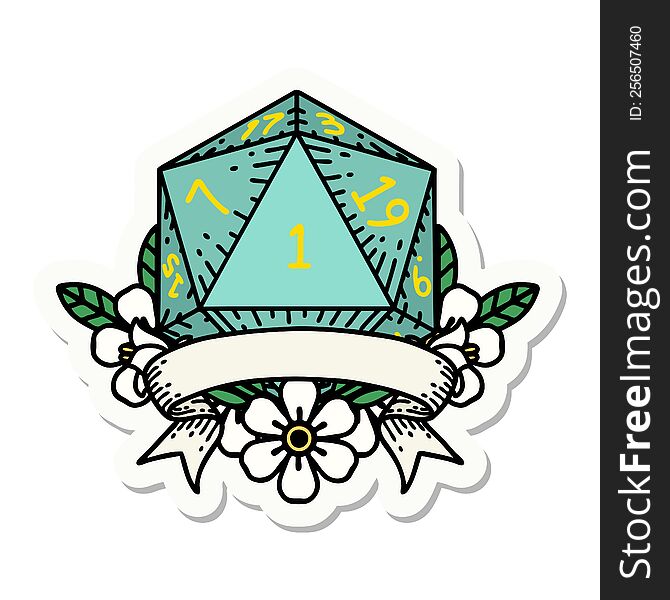 Natural One D20 Dice Roll Sticker