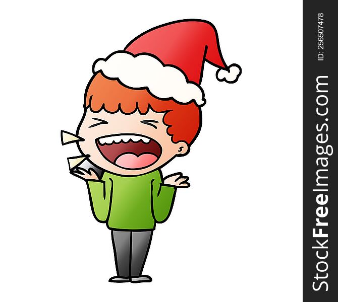Gradient Cartoon Of A Laughing Man Wearing Santa Hat
