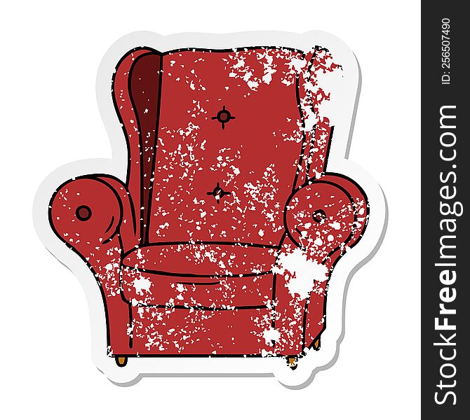 hand drawn distressed sticker cartoon doodle of an old armchair