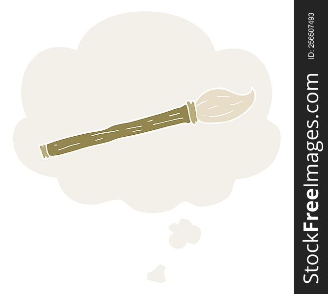 cartoon paint brush with thought bubble in retro style