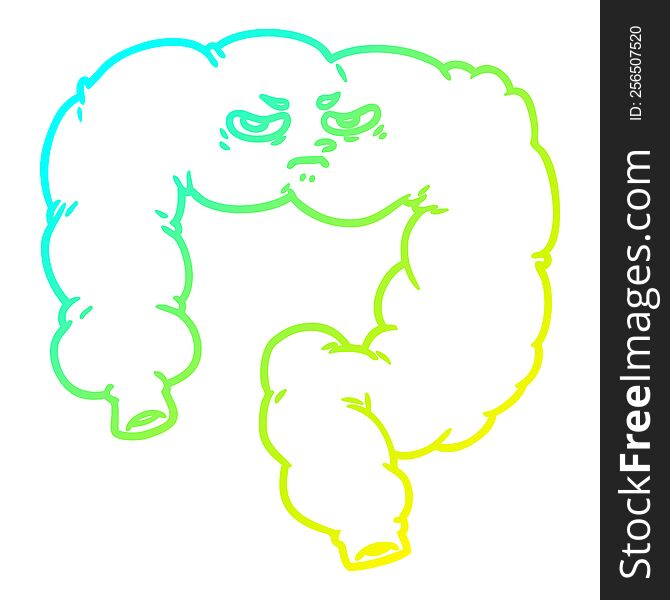 cold gradient line drawing of a cartoon angry colon