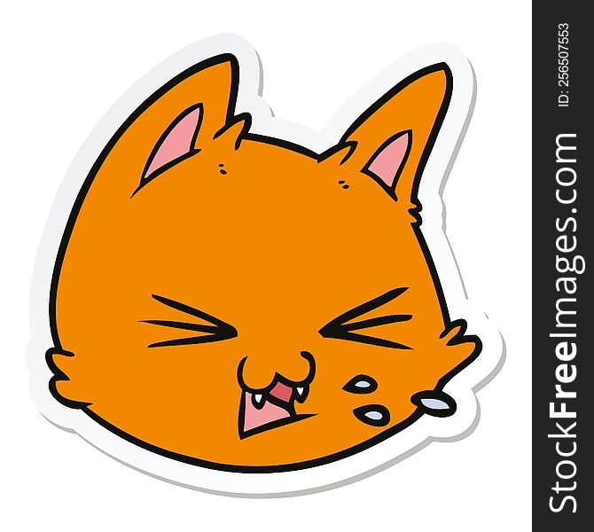 sticker of a spitting cartoon cat face
