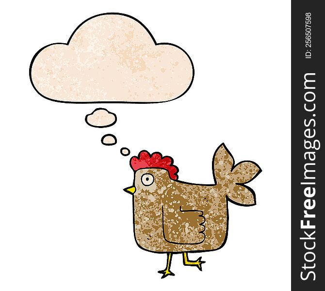Cartoon Chicken And Thought Bubble In Grunge Texture Pattern Style