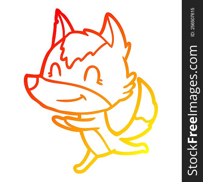 Warm Gradient Line Drawing Friendly Cartoon Wolf Running