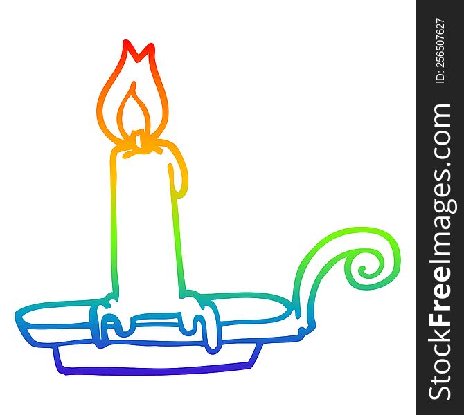 rainbow gradient line drawing of a cartoon burning candle