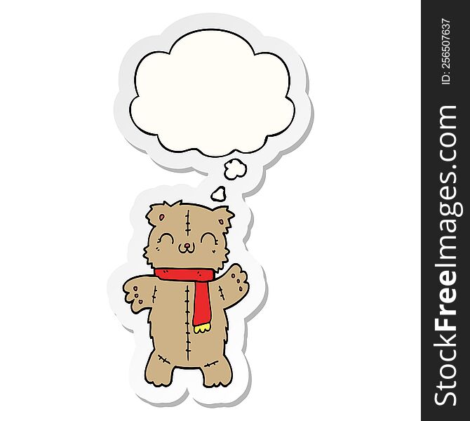 Cartoon Teddy Bear And Thought Bubble As A Printed Sticker