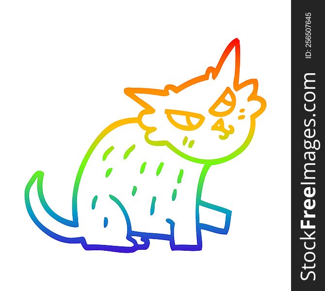 rainbow gradient line drawing of a cartoon ginger cat