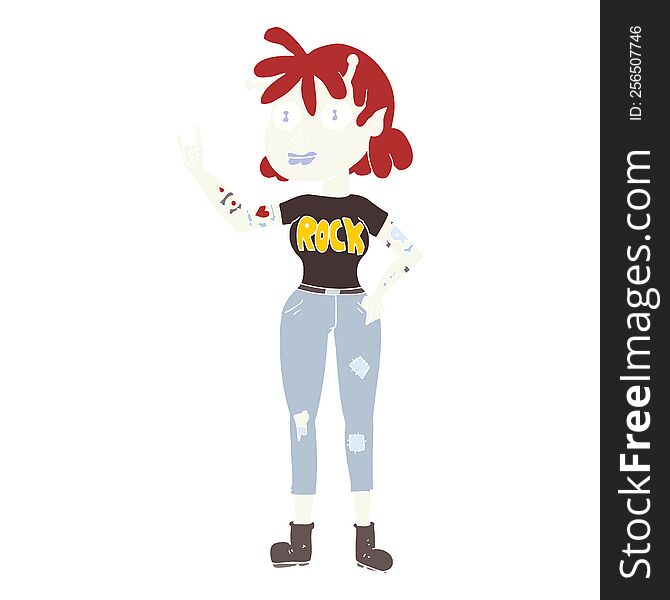 flat color illustration of alien rock fan girl. flat color illustration of alien rock fan girl