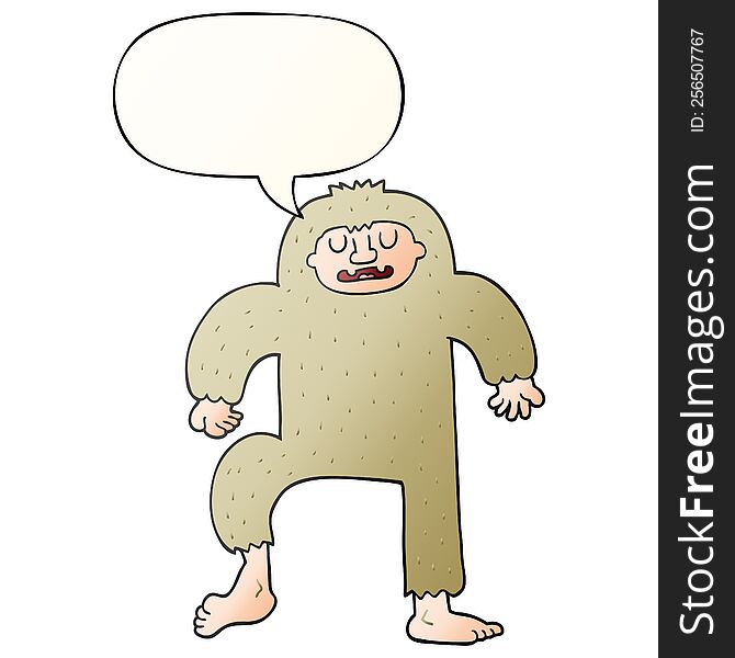 cartoon bigfoot with speech bubble in smooth gradient style