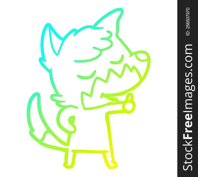 cold gradient line drawing of a friendly cartoon fox giving thumbs up sign