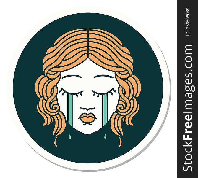 Tattoo Style Sticker Of Female Face Crying