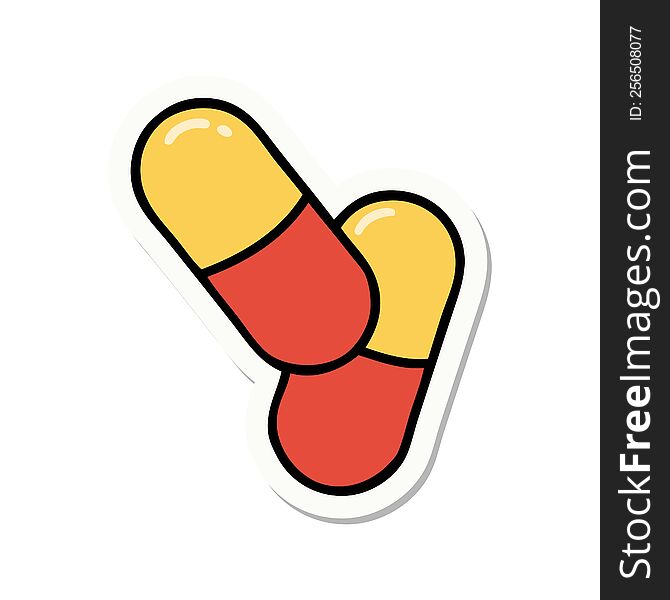 sticker of tattoo in traditional style of a pills. sticker of tattoo in traditional style of a pills
