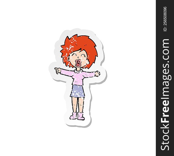Retro Distressed Sticker Of A Cartoon Stressed Out Woman Talking