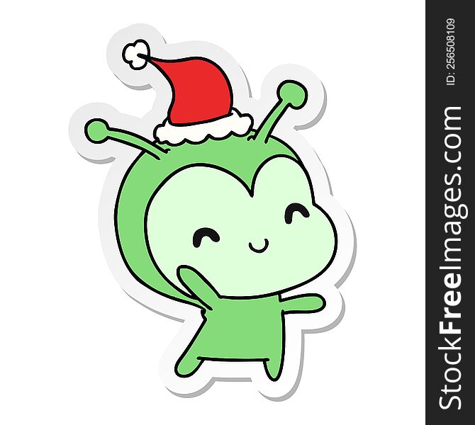 hand drawn christmas sticker cartoon of kawaii alien