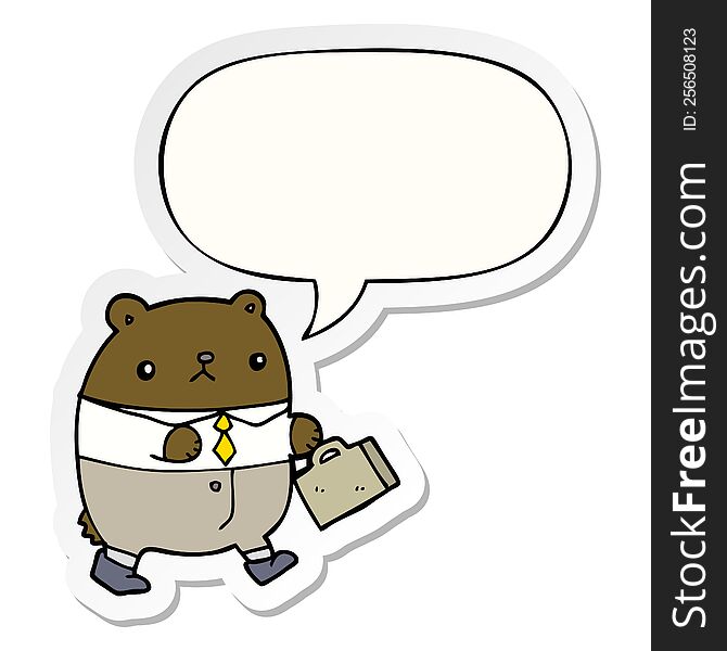 Cartoon Bear In Work Clothes And Speech Bubble Sticker