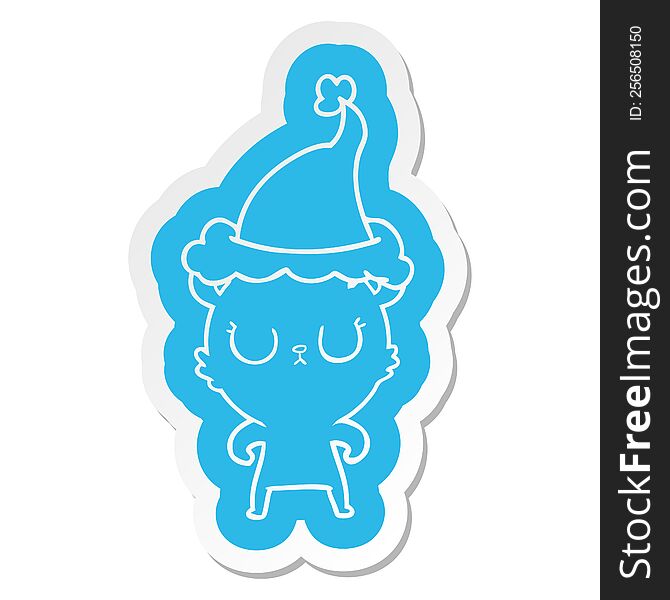 peaceful cartoon  sticker of a bear wearing santa hat