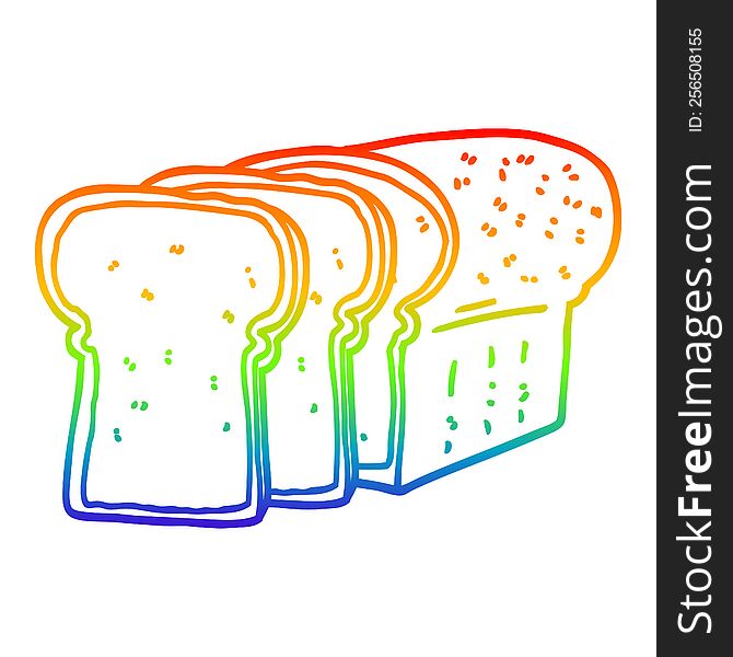 rainbow gradient line drawing of a cartoon sliced bread
