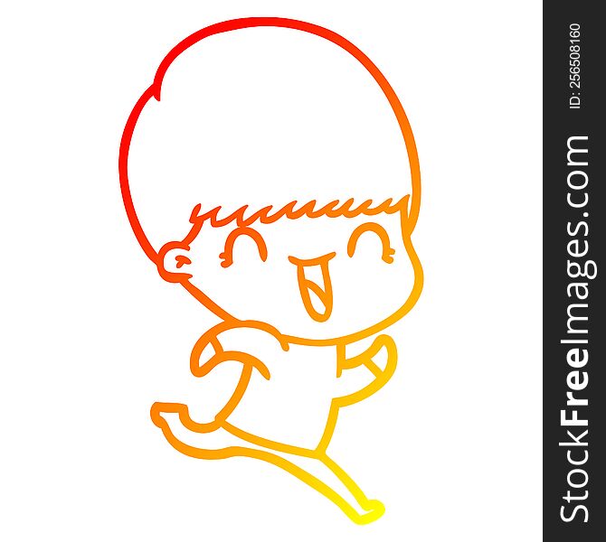 warm gradient line drawing of a happy cartoon boy