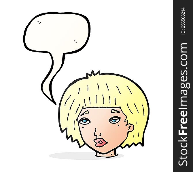 Cartoon Bored Looking Woman With Speech Bubble