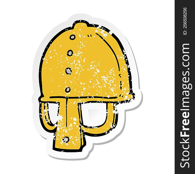 Distressed Sticker Of A Cartoon Medieval Helmet