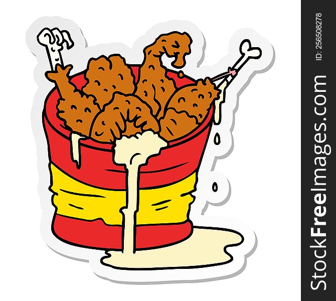hand drawn sticker cartoon doodle bucket of fried chicken
