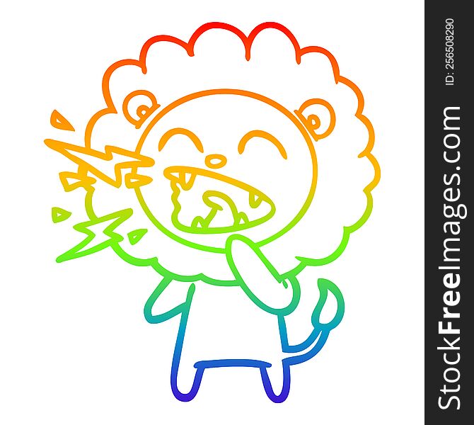 rainbow gradient line drawing of a cartoon roaring lion